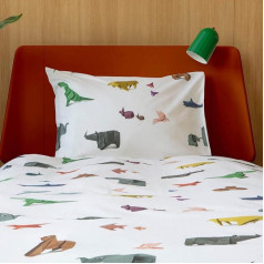 Snurk® - Children's Bed Linen Set, Paper Zoo Bed Linen, 135 x 200 cm, Includes 1 Pillowcase 80 x 80 cm, 100% Organic Cotton
