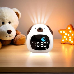 xinjinhju Children's Alarm Clock Night Light with 9 Light Colours and 6 White Sounds, Digital Clock for Sleep Training, Brightness and Sound Adjustable, Gifts for Boys Girls - Puppy