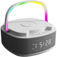 Bedside Alarm Clock, Digital Radio Alarm Clock with 15 W Fast Qi Wireless Charger, Bluetooth Speaker, FM Radio, Timer, Night Lamp, Supports TF Card, AUX Alarm Clock Radio for Bedroom