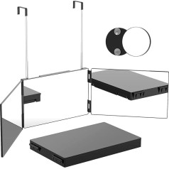 360° Cosmetic Mirror, Makeup Mirror with 10x Magnification and Adjustable Telescopic Hooks, Wall Mounted Mirror, 3-Way Folding Mirror (90 x 20 cm), Portable Shaving Mirror for Makeup, Haircuts