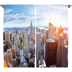 Abakuhaus New York Rustic Financial Quarter, Living Room Universal Tape Curtains with Tabs and Hooks, 280 x 225 cm, Sky Blue