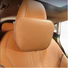 Genuine Cowhide Car Neck Cushion, Headrest Car Neck Support, Genuine Leather Support Cushion, Plant-Based Polyester, 30 x 19 cm, Refillable and Adjustable Vehicle (Orange-Brown, 1p)