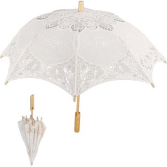 Natudeco Lace Flower Umbrella Wedding Bridal Parasol Handmade Embroidery Craft Umbrella Dance Photography Umbrella Props for Concerts, Theatre, Stage Supplies (L-Beige), beige
