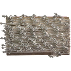 Trimming Shop 1 Metre Light Gold Ribbon with Bronze Pearl Beads for Arts and Crafts, Decoration, Wedding, Ladies Groom Dresses, Serrated Vintage Style Border Embellishment