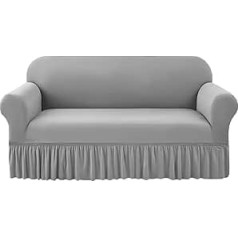 Gugxiom Elastic Sofa Slipcover with Hem Fully Wrapped Non-Slip Stretch Couch Cover Washable Furniture Protector (Double Seat, Light Grey)