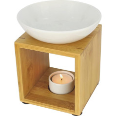 Malmö Fragrance Lamp White with Candle Large Bowl Fair Trade Aroma Lamp Made of Bamboo Wood and Ceramic