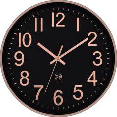 Foxtop Wireless Wall Clock Silent Analogue Non-Ticking 30 cm Easy to Read Clock for Kitchen, Living Room, Bedroom, Bathroom, Home Office, Black/Pink