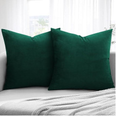 Aspire Homeware Velvet Cushion Covers 18x18 Inch Emerald Green Decorative Square Solid Color Cushion Covers for Sofa Bedroom Living Room with Invisible Zipper 45 x 45 cm Pack of 2