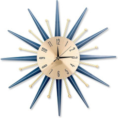 GOTOME Large Mid-Century Wall Clock, Metal Silent Non-Ticking Wall Clocks for Living Room, Modern Living Decoration for Bedroom, Dining Room (Blue)