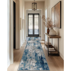 Durable Runner Rug in Grey Blue - 61 x 244 cm, Modern Design for Living Rooms