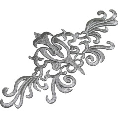 Stickerei-Applikation, Spitzen-Applikation, 2 Stück Aufnäher for Aufbügeln, goldfarbene Stickerei-Applikation for Cosplay, Spitze, DIY, Kleidungsstückbesatz, Nähbesatz und Verzierungen (Color : Silve