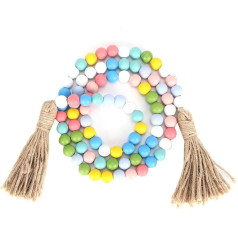 Xnferty Holzperlenschnur mit Quasten, Rustikale Bauernhaus-Gebetsperlen, Boho-Perlen, Rustikale Osterperlen, Girlande, Heim-Wanddekoration, Basteln, Hängende Verzierung, Bunte Ostern-Heim-Wanddekorati