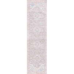 Safavieh Traditionell Teppich für Maschinenwaschbar und rutschfest - Ideal für stark frequentierte Bereiche - Arizona Collection, Kurzer Flor, Marfil und Azul, 66 X 244 cm