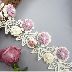 Verzierungen für Kleidung, Bänder zum Nähen, 91 cm, bunte Blumenspitze, Perlen, Blumen (Aprikose)