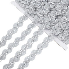 AHANDMAKER 25 Yards 1 Inch Gimp Braid Trim Edge Trim in Silver Metallic Woven S Waves Braided Tape Made of Polyester Upholstery Trim with Edges for Sewing and Crafts Curtain Lampshade Decor
