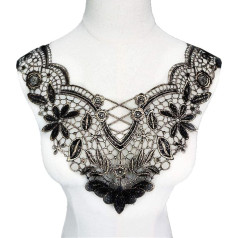 Pailletten zum Nähen, Blumenapplikationen, Gestickter Blumen-Spitzen-Ausschnitt-Patch, Halskragenbesatz, Kleidung, Nähen, Applikation, Kleid, Verzierung, Stoffstoff (schwarz) (Color : #4)