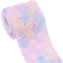 Crafans Floral Lace Trim Colorful 3D Rose Mesh Embroidery Applique Sewing Craft 60mm Wide Handmade Floral Lace Ribbons for DIY Sewing Projects 3 Feet
