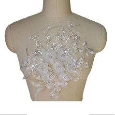 Garment Applique Applique Wedding Dress Decoration 3D Flower Lace Fabric Beads Sequin Tassel Embroidered Bridal Dress Appliques Patches for Wedding Decoration