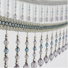 Fransenbesatz, Vorhangquasten, 12 Yards Quaste Fringe Trim Hängende Perlen Kristall Anhänger Band Borte Nähen Handwerk Vorhang Tischdecke Dekoration(Light Blue)