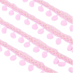 sourcing map Besticktes Pompon-Bordüre, 20 Yards Polyester Pom Pom Trim Fransen, gewebte Stickborte für DIY Nähen Handwerk Kleidung Dekoration, Rosa