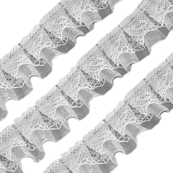 MOUNTTU Rüschenband, Spitzenband, Spitzenbesatz, 4, 5 m, Doppellagiges Spitzen-Rüschenband, Vintage-Spitzenstoff, zuschneidbare DIY-Spitzenbänder zum Basteln, Nähen, Hochzeitsverzierung, weiß