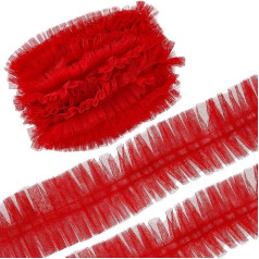 GORGECRAFT 9,1 m x 6,1 cm Rüschen, plissiert, Spitzenborte, geraffter Rand, Netzeinfassung, Spitzenbordüre, dekorative Applikation für Brautkleid, Kleidung, Kleidung, Scrapbooking, Basteln, Rot
