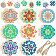 Blosssound 40 Pieces Unfinished Wooden Mandala for Painting Wooden Mandala Ornaments for Crafts, Mandala Painting Discs for Adults for Relaxing Painting Crafts Ornament Wedding