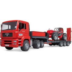 bruder 02774 Man TGA Low Loader with Manitou Telescopic Loader MLT 633-1:16 Vehicles, Lowloader, Transporter, Truck, Wheel Loader, Toy from 3 Years