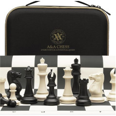 A&A Tournament Chess Game / 51 cm x 51 cm (20 inches x 20 inches) Foldable Silicone Chess Board / 9.6 cm (3.75 inches) King Height Plastic Quadruple Weighted Classic Staunton Figures / Storage Bag