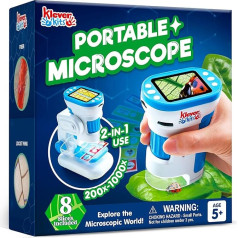 Klever Kits Handheld Microscope for Kids, 2-in-1 Experiment Toy with Portable Microscope and 12 Slides, 60x to 180x Magnification, Educational Toy for Children Aged 5+