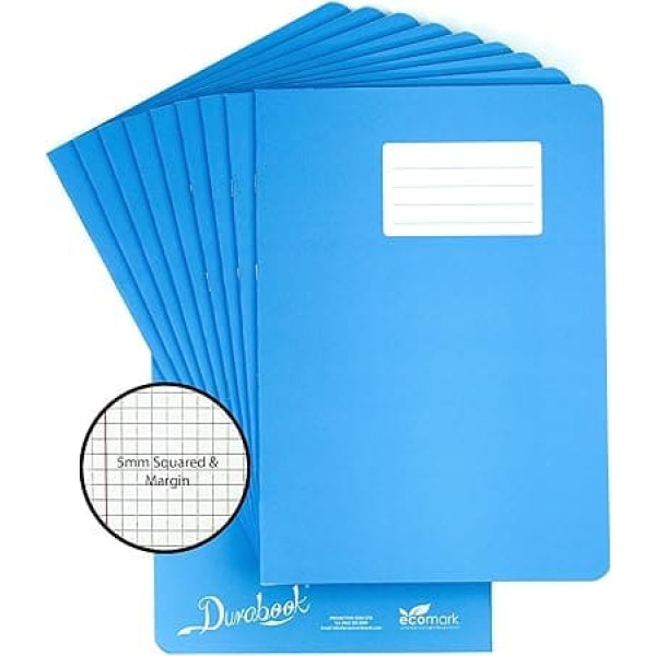 Durabook Exercise Books A4 5mm Squared and Margin Light Blue 64 Pages Durable Matte Laminated Water Resistant Square Ruler Exercise Book Squared Math Books for School and Home 10