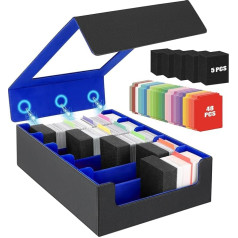 AOBOPLE Card Box for 3900+ Cards, 5 Rows Trading Card Storage Boxes with 48 Card Dividers, Magnetic PU Leather Trading Card Box Deck Box for TCG, MTG, Sports Cards (Black Blue)