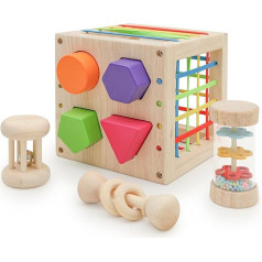 KidMigo Montessori Toy Baby: 4 in 1 Wooden Motor Skills Toy Sorting Game, Plug-In Game from 1 Year with Musical Instruments for Children