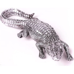 HAUCOZE Crocodile Sculpture Decorative Modern Statue Arts Animal Gift Polyresin Silver 36 cm