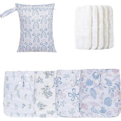 Waschbare Baby -Windeln -Wassersicheres Baby -Stoffwindeln | Wiederverwendbares Windel Mit Einsätzen, 4 X Absorbierende Und Atmungsaktive Liner, Wasserdichte Abdeckung Mit 4 Einsätzen Und 1 Nasses Bag
