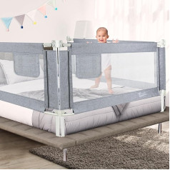 Kidsbuddy Fall Protection Bed, 180 cm Bed Rail, Fall Protection, Bed Guard with Vertical Lift, Retractable Children's Bed Rail, Baby Bed Rail, with Reinforced Anchor Safety System (1 Side)