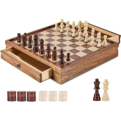 VEVOR Solid Wood Chess Game 2-in-1 Chess Lady Playset, 38 cm Chessboard Games with Storage Drawer & Chess Pieces for Tournaments, Professionals and Beginners of Adults & Children