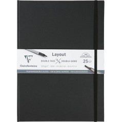 Clairefontaine 975343C Double Sided Layout Sketchbook, 25 Sheets DIN A4 220g, Designed for Alcohol Marker, Ink and Line Art, Black, Pack of 1