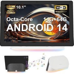 Whitedeer Tablet 10 Inch Android 14 Octa-Core Tablet with Charging Dock Speaker, 14GB RAM + 64GB ROM, AI Cloud Album & 8 Types of White Noise, 1280 x 800 HD, 5MP + 8MP Camera, Wi-Fi 6 & BT 5.3 (Black)