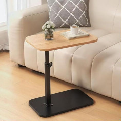 AHSBND Side Table Wooden Small Coffee Table Sofa Table: C Shape Height Adjustable Couch Mobile Coffee Table Small Side Table Laptop Stand for Living Room Bedroom (Wood Colour)