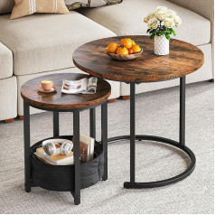 YITAHOME Coffee Table Set of 2 Round Living Room Table Modern with Fabric Bag for Storage Space, Side Table Set of 2 Stackable with Wooden Top and Metal Frame, Couch Table Living Room Home Office