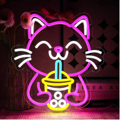 OYCGZV Drinking Cat Neon Sign Drink Cat LED Neon Sign Wall Bubble Tea Neon Sign Cat LED Sign for Resturant Living Room Bedroom Kitchen Bar Party Home Store Gifts