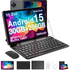 DOOGEE U11 Pro Android 15 Tablet 11 Inch, 30GB+256GB (2TB TF) Netflix 1080P Gaming Tablets, 8580mAh, 90Hz Display, WiFi 5, T7200 Octa Core, 13MP + 5MP, Tablet with Keyboard, Pen, Mouse, Case, Black