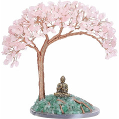 GEHECRST Feng Shui Money Tree Buddha Figure Tree of Life Decoration with Agate Base Healing Stone Lucky Charm Tree Tumbled Stones Lucky Tree Decoration for Wealth Happiness Health (Rose Quartz)