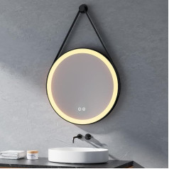 Heilmetz Bathroom Wall Mirror with LED Lighting, Round, 50 cm Diameter, Dimmable with Touch Switch + 3 Light Colours Waterproof IP44 Energy Class A++