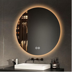 EMKE Bathroom Mirror with Lighting, Round, 80 cm Bathroom Mirror with 3 Light Colours, Dimmable, Touch, Memory Function, Energy Saving Bathroom Mirror, Wall Mirror, Round
