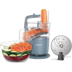 Kenwood MultiPro Go FDP22.130GY Compact Food Processor Only 30 cm High for Cutting, Grating, Pureeing and Kneading Dough, Express Serve, 1.3 L Work Container, 650 W, Blue