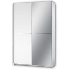 Stella Trading Fast Elegant Wardrobe with Mirror Door and Lots of Storage Space, Versatile Sliding Door Wardrobe in White, 125 x 195 x 38 cm (W x H x D)