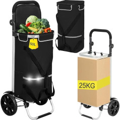 AMHANCIBLE Shopping Trolley with Cooling Compartment, 50 Litres, 3-in-1 Foldable Trolley, Shopping Bag with Wheels, Hand Trolley, Removable Bag, Black EHSC01BK