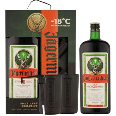 Jägermeister TRAVELLERS' EXCLUSIVE 35% Vol. 1,75l in Geschenkbox mit 2 Shotgläsern und Dosierpumpe